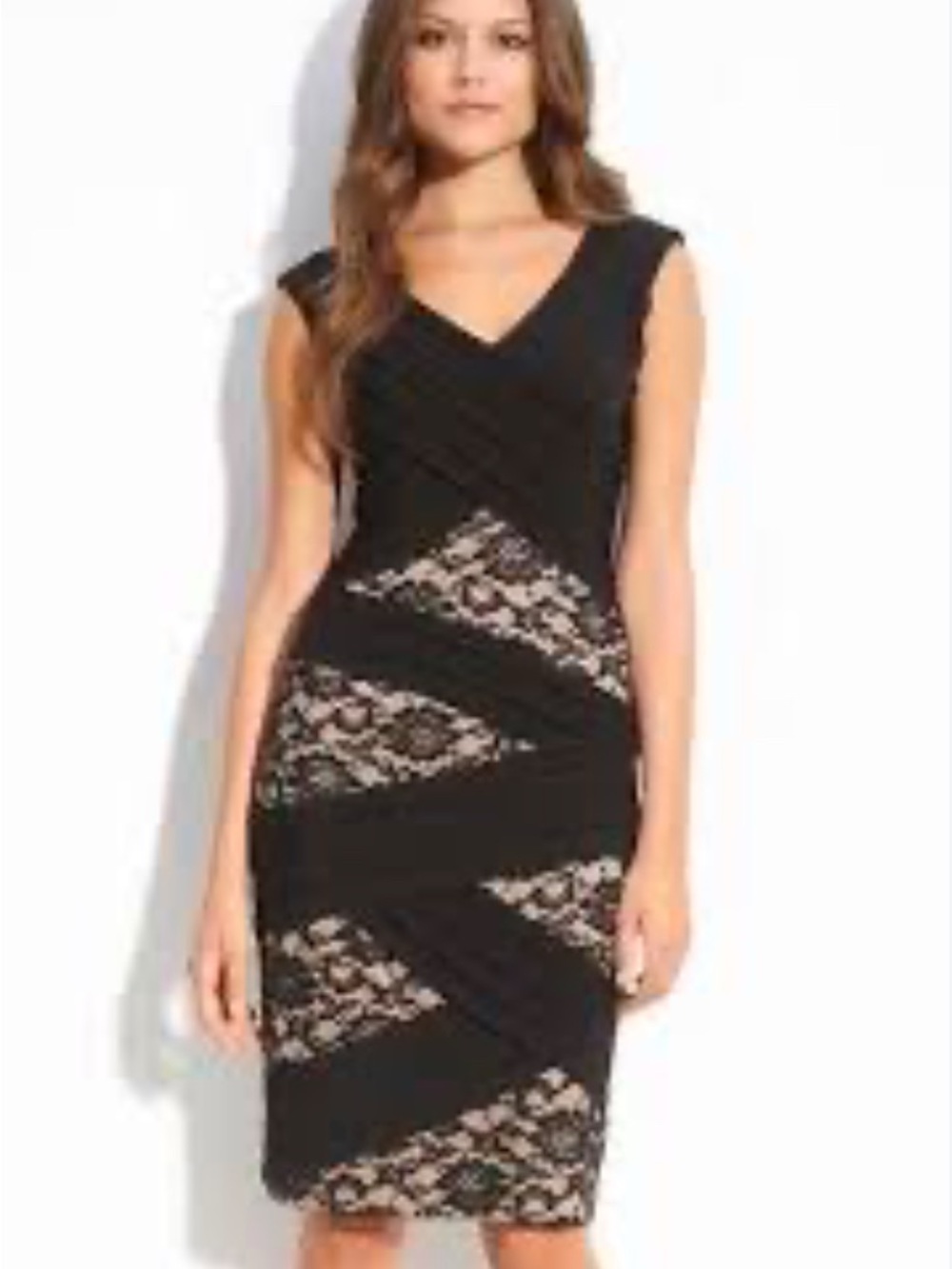 Adrianna Papell Black Lace Inset Midi Dress